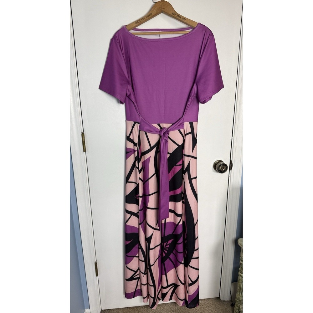 maxi dress geometric pattern purple pink and black size 2XL